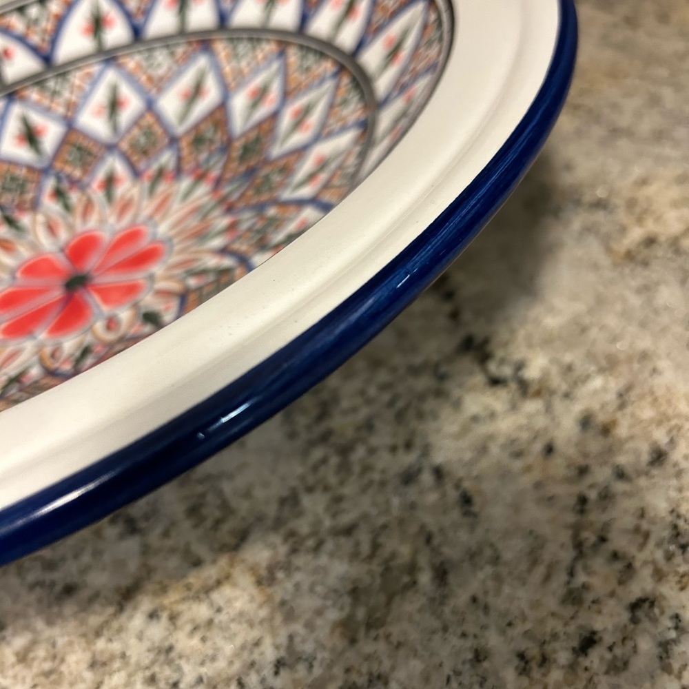 Le Souk Ceramique 12”Round serving Bowl, Made in Tunisia, White, Blue, - Picture 2 of 8